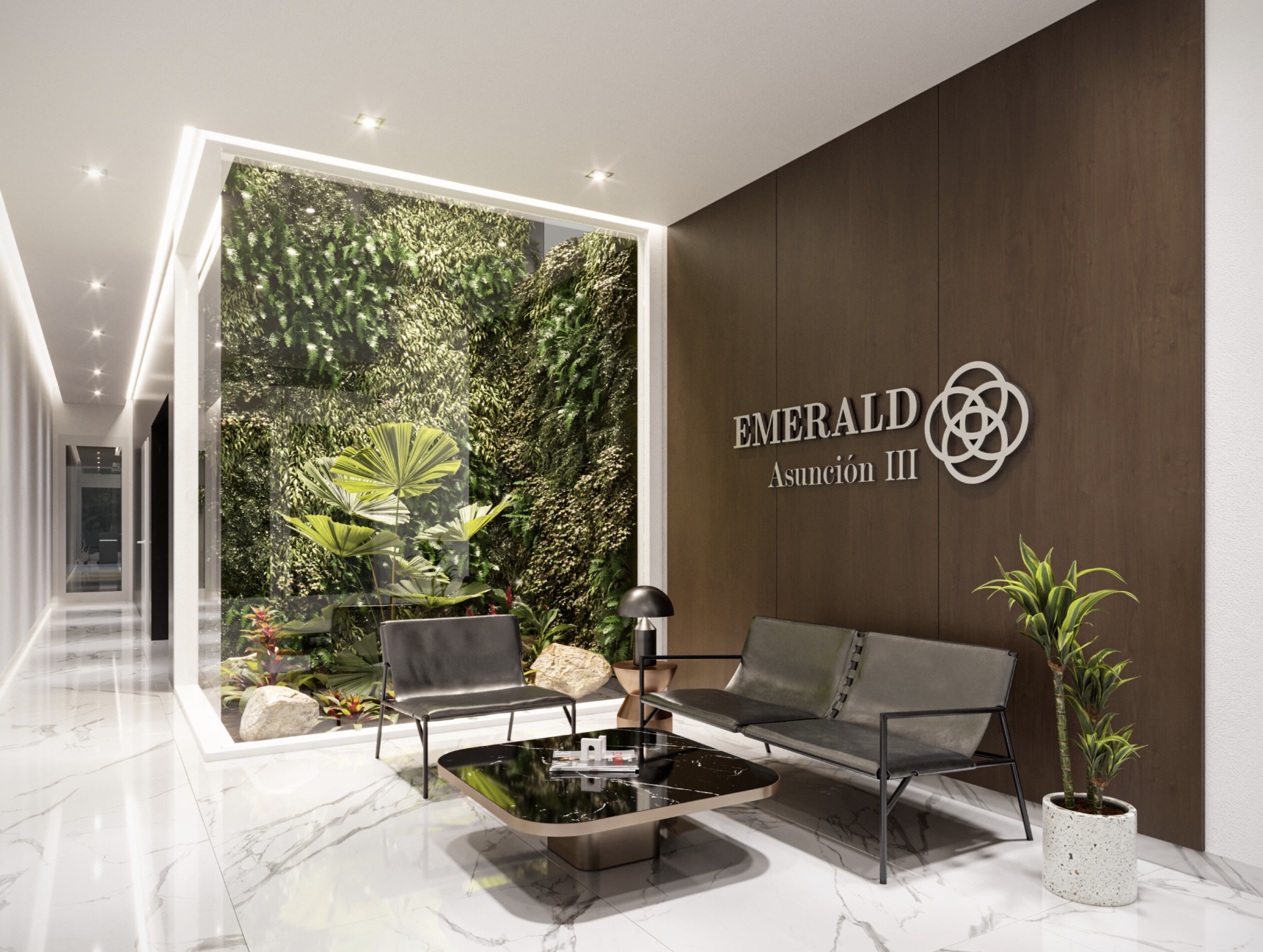 Lobby premium com jardim vertical