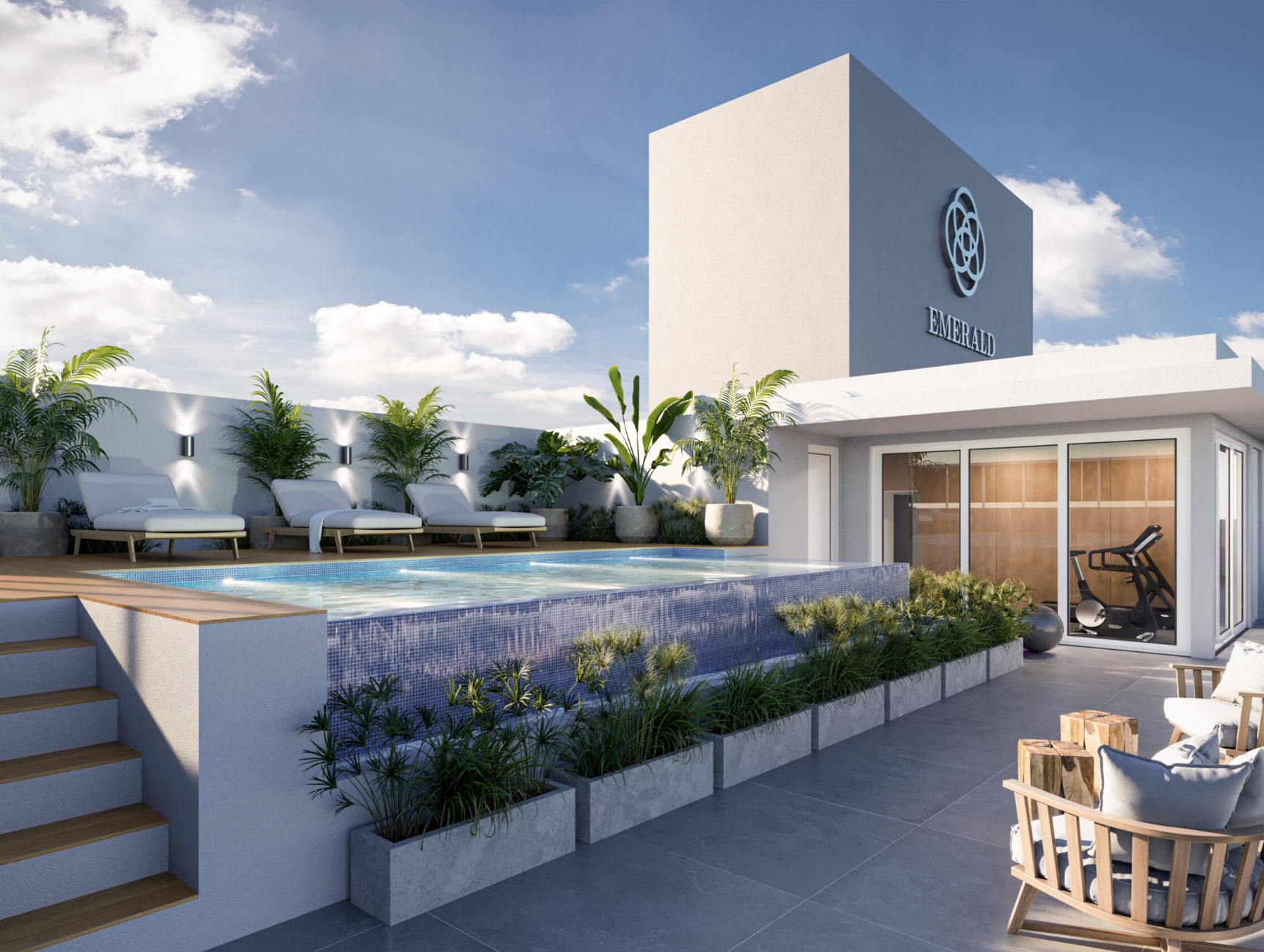 Piscina com área de lazer